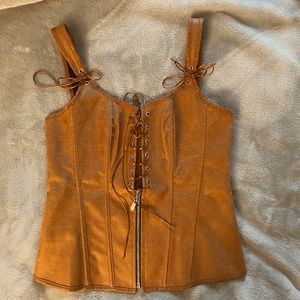 Faux Leather Lace Up/Zipper Corset